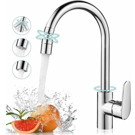 Kitchen Sink Basin Mixer Tap, Kitchen Mixer Tap 360 Swivel Spout with Faucet Aerator, Single Lever Kitchen Taps with 2 Function Bubbler Sprayer, Kitchen Sink Tap with G1/2 Fittings, Chrome