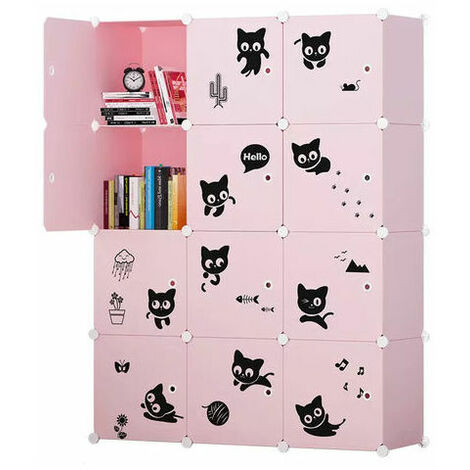 Children's Plastic 12 Cube Pink Storage Racks Storage Furniture for Clothes Shoes Toys Hair Ties (1/5)