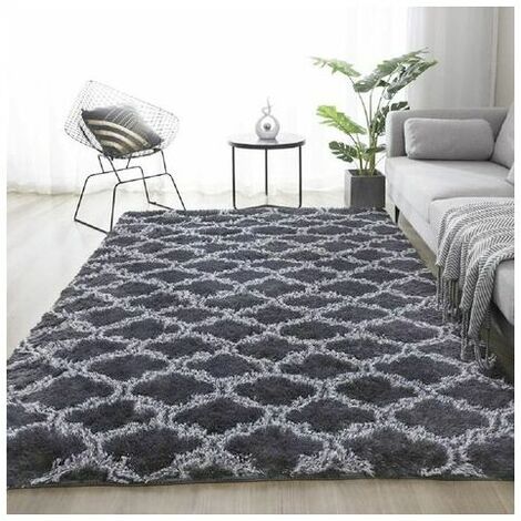 Shaggy Living Room Rug 160x230cm Gray with Pattern - Bedside Rug Long Pile Rug Soft Carpet for Living Room Bedroom Sofa