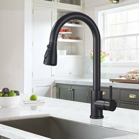Kitchen Faucet with Pull Out Spray Black 360 Degree Swivel Sink Mixer Tap with 3 Spray Modes Single Lever Kitchen Faucet Hot and Cold Sink Available (1/5)