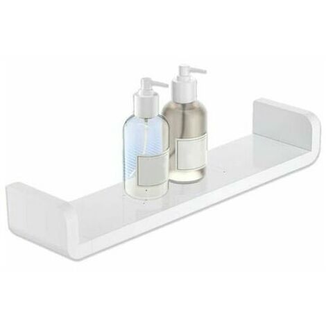 White Plastic Wall Mounted Bathroom Shelves Floating U Shape Wall Shelves with Suction Cup Shower Accessories(Middle)