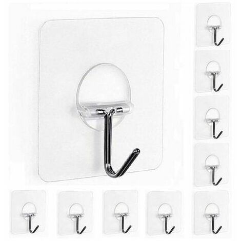 Door Hooks Kitchen Hooks Clear Adhesive Waterproof Reusable Wall Hooks Towel Max 6kg for Home Bathroom Clothes Hats Bags (10 Pack) (1/5)