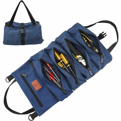 Roll Up Tool Bag with 5 Multifunction Canvas Zipper Pockets for Electrician, Heating, Air Conditioning, Plumber - Khaki 1PC (1/5)