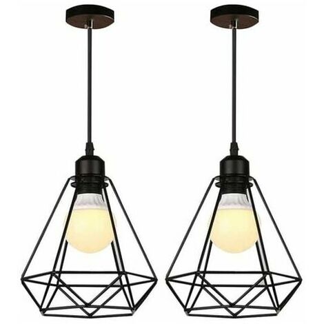 Set of 2 Industrial Pendant Light E27 Ceiling Lampshade Black Vintage Industrial Pendant Light Metal Ceiling Light Fixture - Black (1/5)