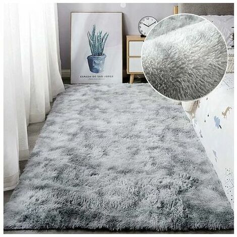 Area Rug Living Room Rug Bedroom Teenage Girl Shaggy Modern Design Long Pile Soft Non-Slip Large Area Rug for Kids Room (Gray/White 140-200cm) (1/5)