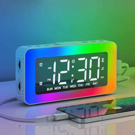 Digital Alarm Clock with 2 Alarms LED Digital Mirror Clock with 8 Light Modes Snooze Function Sleep Aid Timer Electronic Alarm Clock with Stepless Dimmer USB Charging Port for Girls Boys (1/5)