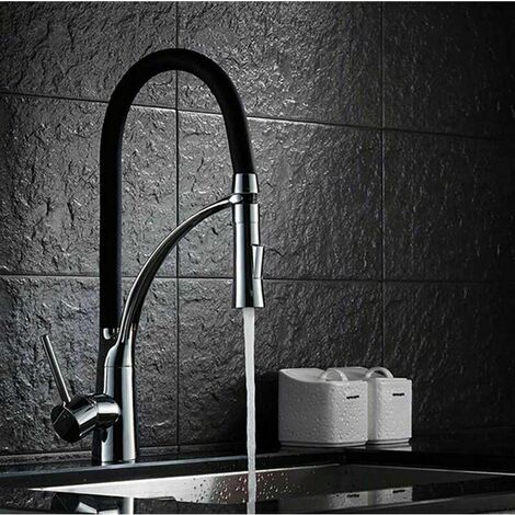 Kitchen faucet with 2-function spray, kitchen mixer with pull-out spray, 360° swivel sink faucet, black (1/5)