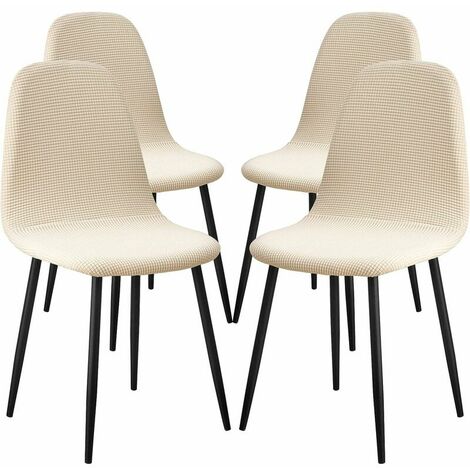 Scandinavian Dining Chair Covers 4 Pieces Jacquard Stretch Chair Covers Removable Washable Chair Covers for Living Room Bouquet Home Wedding Gathering Beige (1/5)