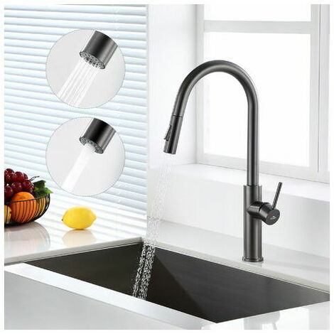 Rose-Kitchen Faucet with Pull-Out Spray Sink Mixer Tap with 360° High Spout 480 MM High Kitchen Mixer Tap with 2 Types of Water Outlets, Gray (1/5)