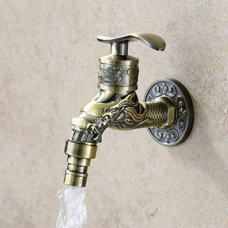 G 1/2&34 Antique brass wall mounted faucet for sink, washing machine, garden faucet, single lever vintage dragon style faucet (1/5)
