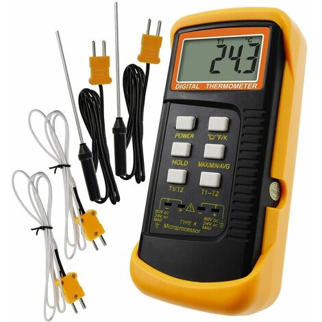Type K thermometer with 1300°C thermocouple sensor (°C, °F and K with 4 thermocouples (wired and stainless steel) (1/5)