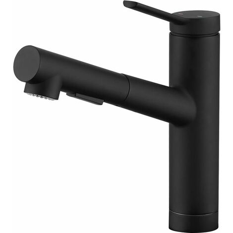 Kitchen faucet with pull-out spray, kitchen sink faucet with 2 jets, 120° swivel kitchen faucet, single lever sink mixer, matte black (1/5)