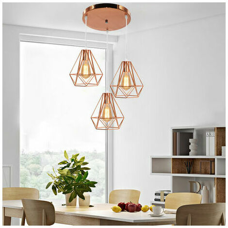 Industrial 3 Light Diamond Pendant Chandelier for Bedroom Living Room Rose - Rose Gold (1/5)