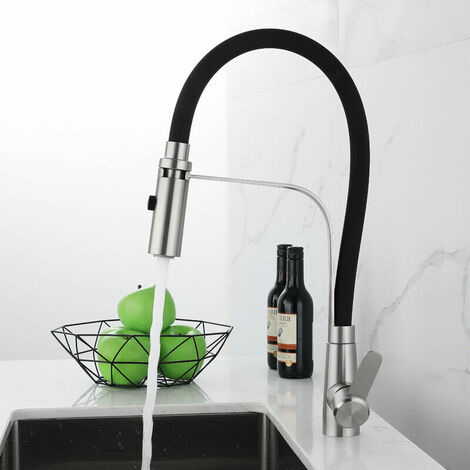 Kitchen Taps with Pull Out Spray, 360° Swivel Kitchen Sink Tap with Black Silicone Hose , Single Lever Pull Down Kitchen Mixer Tap with Magnetic Docking, Made of Stainless Steel