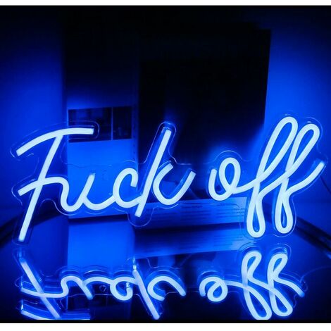 Fuck Off Neon Sign Word Blue LED Neon Wall Light Signs Acrylic USB Neon Lights for Bedroom Letter Neon Lamp Sign for Bar Pub Home Decorations 17'' x 8''