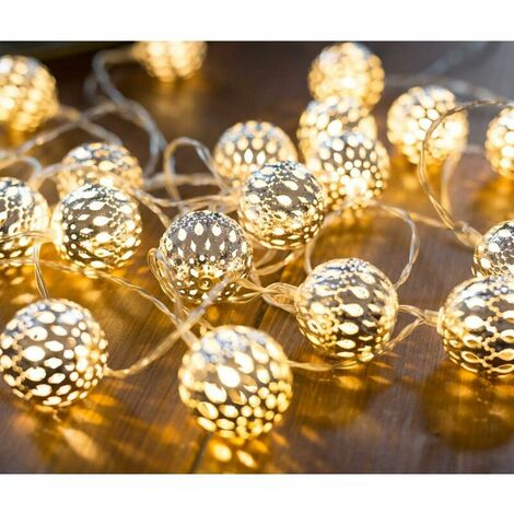 Moroccan LED String Lights - 5 Meters, Mains Plug or Battery Operated, 20 Warm White LEDs, Oriental Balls, Decorative Silver