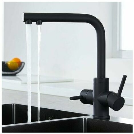 3-Way Kitchen Faucet, 3-Way 360° Swivel Kitchen Mixer Tap, Drinking Water Kitchen Faucet, Kitchen Sink Faucet with Filtered Water Outlet, Matte Black