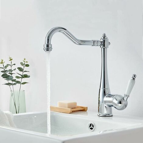 Kitchen Mixer Tap Elegant Kitchen Sink Mixer Tap High Spout 360° Rotation Retro Kitchen Sink Faucet Chrome Brass (1/5)