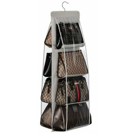 Hanging Handbag Storage, 8 Pockets Hanging Handbag Organizer, Cloth Closet Organizer, Bedside Family Closet, Foldable and Universal Fit (11735cm, Gray) (1/5)