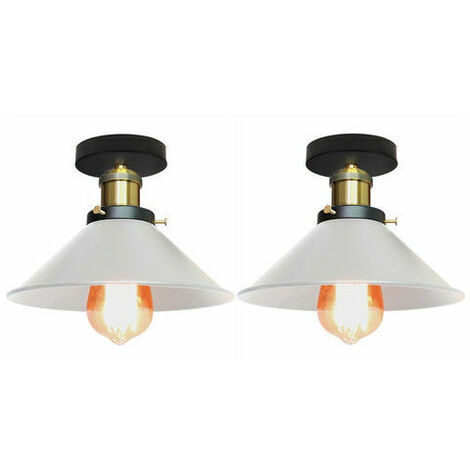 2 Pack Vintage Industrial Ceiling Light Bedroom Living Room Kitchen E27 Wrought Iron Ceiling Lamp 220mm - White (1/4)