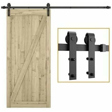183cm Hardware Sliding Door Track Set - Kit Set for Roller and Track Hanging Door System - Black.