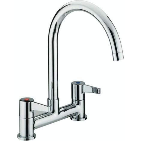Utility Lever Deck Kitchen Sink Mixer Tap with Swivel Spout, Chrome (1/5)