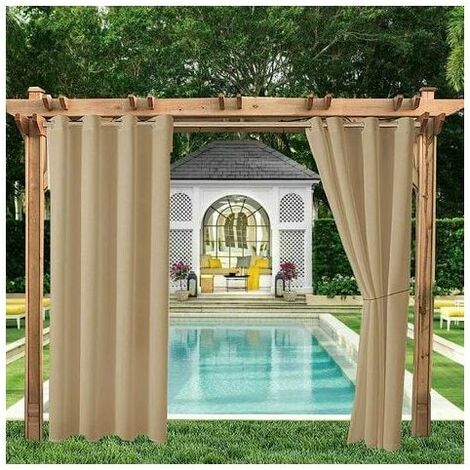 Outdoor Curtains for Garden Patio Gazebo Blackout Curtain Windproof UV Protection Mildew Resistant Heat Insulated Curtains with Eyelet W 132cm x H 213cm 2 Panels pagne