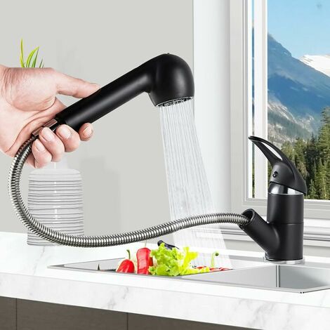 Kitchen Faucet Pull Out Spray,2 Spray Modes Kitchen Mixer Tap,Kitchen Faucet Can Swivel 360°,Matte Black (1/5)