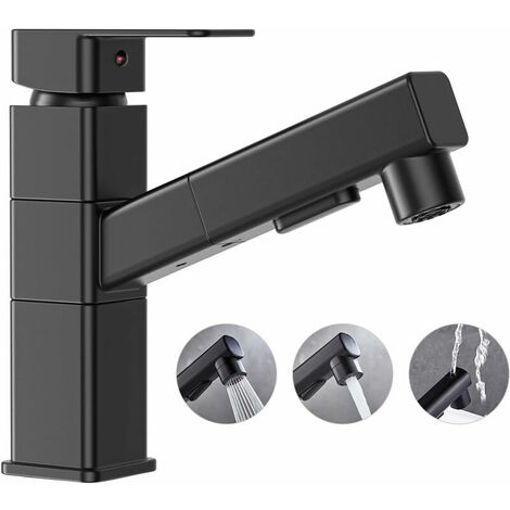 Bathroom Sink Faucet, Kitchen Mixer Tap with Hand Shower and 360 Degree Faucet, Modern Black Kitchen Faucet with 180° Rotating Body, Brass Hand Wash Faucet, 3 Spray Modes (1/5)