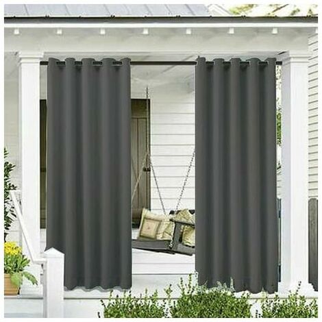 Outdoor Curtains for Garden Patio Gazebo Blackout Curtain Windproof UV Protection Mildew Resistant Heat Insulated Curtains with Eyelet W132cm x H213cm 2 Panels Dark Gray