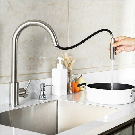 Kitchen faucet with 2 jet shower Kitchen faucet with pull-out shower 360° rotating sink faucet Kitchen mixer tap Cold and hot water
