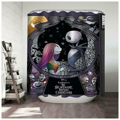 1 Piece The Nightmare Before Christmas Halloween Shower Curtain Bathroom Decorations Waterproof Polyester Fabric Shower Curtain with Hooks - 180x180cm (1/4)