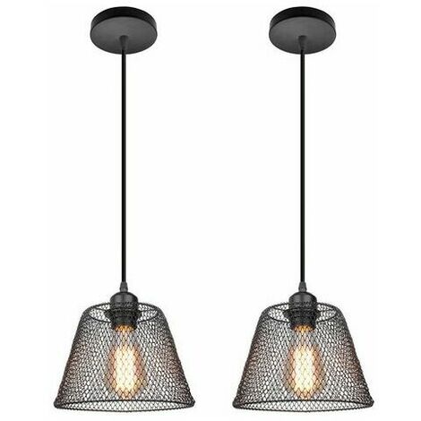 2 Pcs Modern Creative Pendant Light E27 Iron Mesh Shade Chandelier for Bedroom Living Room Bar Black - Black (1/5)