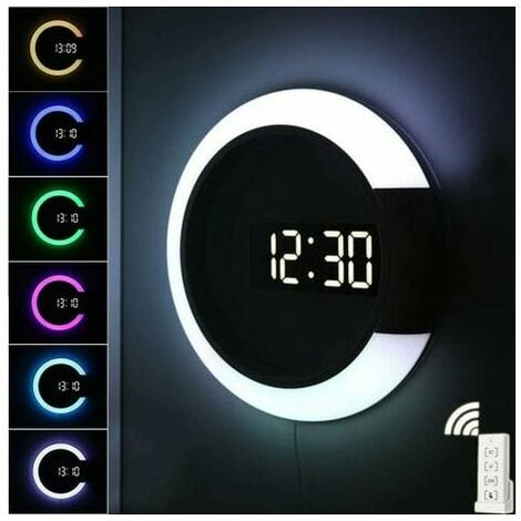 LED Wall Clock - Creative Digital Clock with Remote Control, Temperature Display and Alarm - 7 Changing Colors, Night Light (1/5)