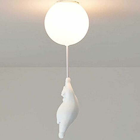 Childrens Ceiling Light White Acrylic Lampshade,Creative Polar Bear Ceiling Light Modern Cartoon Decor Lamp Fixture Indoor Lighting for Boy Girl Bedroom Living Room Kindergarten,19cm（No Bulb） - C