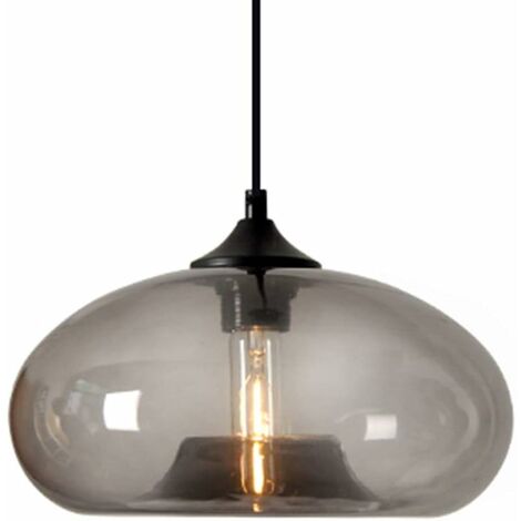 Industrial Vintage Colorful Glass Pendant Light Retro Loft Bar E27 Ceiling Hanging Lamp Kitchen Dining Room Bedroom Chandelier 28cm (Grey) [Energy Class B]
