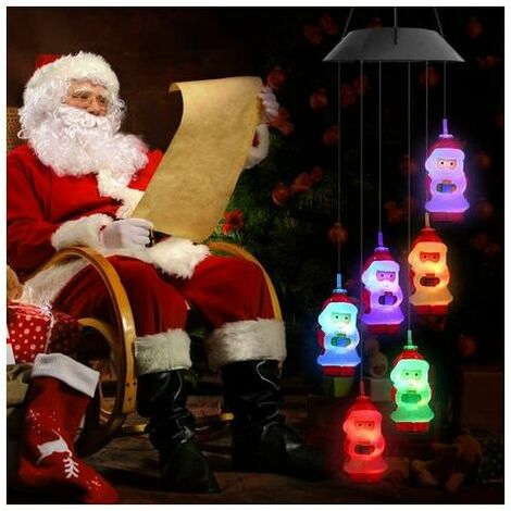 Solar Wind Chimes, LED Santa Claus Wind Chimes Christmas Pendant Xmas Tree Decorations Garden Window Outdoor Hanging Xmas Party Decorations (1 Pcs Red Santa Claus)