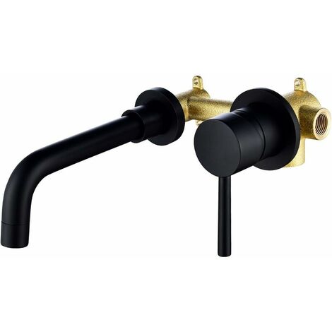 black brass faucet, wall mount bathroom faucet, in wall mount vanity faucet, wall mount bathroom or sink faucet, (1/5)