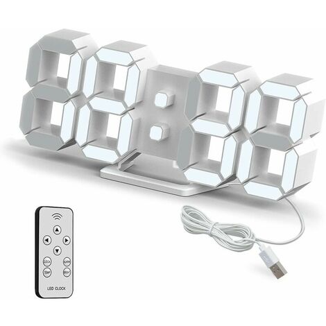 3D LED Digital Wall Clock Small Alarm Clock Remote Control 10" 12/24 Hour Temperature Date Display Time Memory Snooze Night Light Adjustable Brightness Kitchen Office Living Room (1/5)