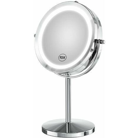 Lighted Makeup Mirror, 10x Magnifying Double Sided LED Vanity Mirror with Lights and Magnification, Battery Operated 360 Degree Rotation 7 Inch Cordless Shaving Mirror for Bathroom Bedroom (1/5)