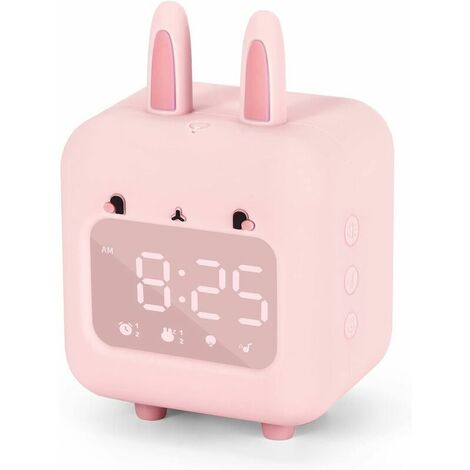 Kids Alarm Clock, Digital Alarm Clock for Kids, Cute Bunny Alarm Clock for Girls, White Noise Alarm Clock, Night Light with USB Children's Alarm Clock for Girls Bedroom(Pink)