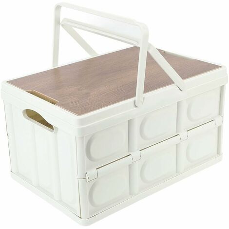 Collapsible Storage Bin with Wooden Lid - 30L Waterproof Camping Storage Box - Large Collapsible Container for Home, Parties, Picnics, BBQs, Fishing (1/5)