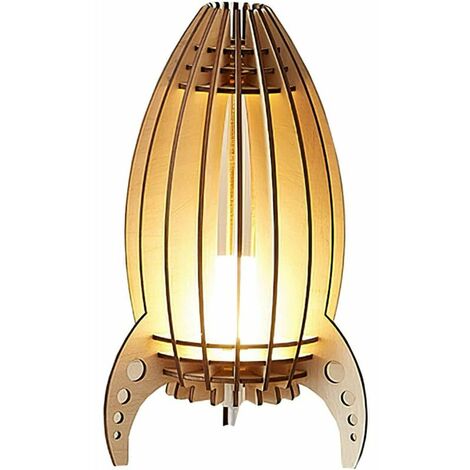 Space Rocket Night Light, LED Wooden Space Rocket Bedside Lamp, Creative Children's Bedside Lamp, Wooden USB Rechargeable Wooden Night Light, Used for Bedroom, Family, Hotel, Office Decoration (1/5)