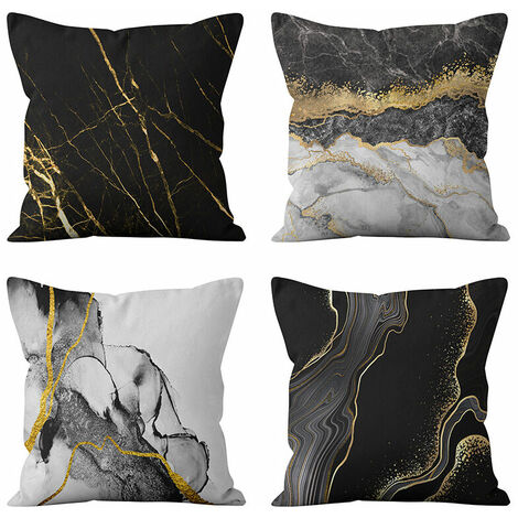 18 x 18 Black Marble Gold Decorative Cushion Covers, Gold Decorative Pillowcases Sofa Cushion Covers Home Decor Pillowcase Set of 4