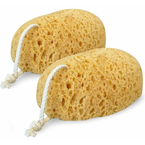 Set of 2 deep cleansing loofah sponges for the body, natural colors, for bath and shower, multiple textures for gentle and deep exfoliation, generous and rich foam