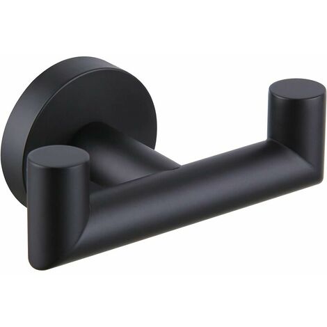 Matte black double towel rack, stainless steel bathroom towel rack, towel rack for wall (1/5)