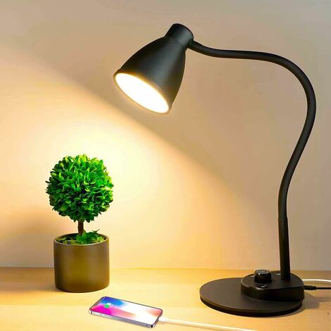 LED Desk Lamp with USB Charging Port 3 Color Modes Reading Light Fully Dimmable Smart Induction Auto-Dimming Work Light Flexible Gooseneck Table Lamp for Bedside Desk, AC Adapter Included (1/5)