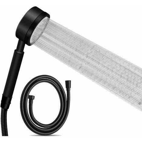 High Pressure Shower Head with 1.5m Hose, 304 Stainless Steel Water Saving Shower Head Easy Installation and Cleaning - Black (1/5)