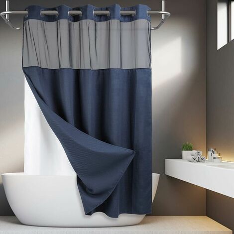Hookless Waffle Weave Shower Curtain with Snap Liner - 71W x 74H, Hotel Quality, Spa Like Bath Curtain, Navy Blue