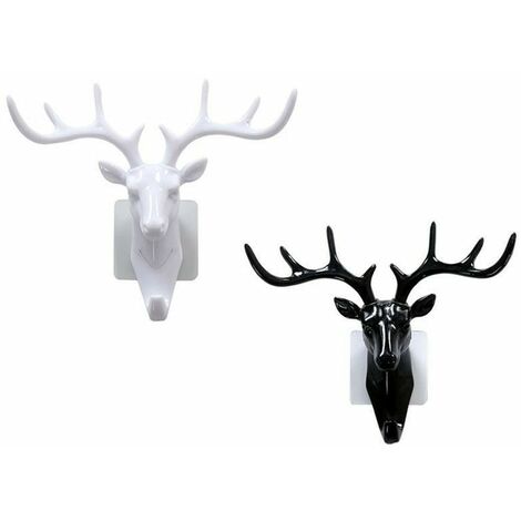 Creative Deer Antler Hook Retro Home Art Decoration Key Resin Deer Antler Hook Wall Hook 2 Pieces (Black+White) (1/5)
